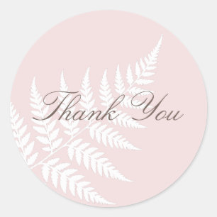 Blush Pink White Fern Woodland Wedding Thank You Classic Round Sticker
