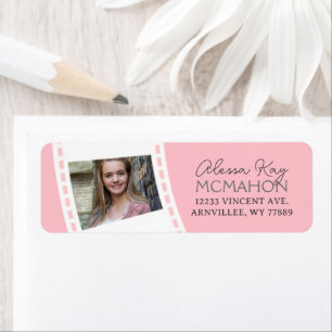 Blush Pink & White Filmstrip Photo Return Address Label