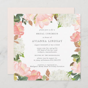 Blush Pink White Floral Bridal Luncheon Invitation