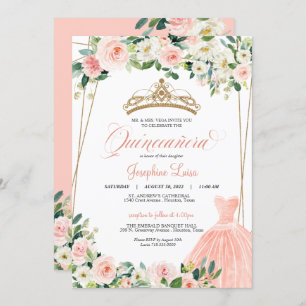 Blush Pink & White Floral Quinceañera Celebration  Invitation