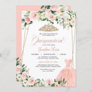 Blush Pink & White Floral Quinceañera Celebration  Invitation