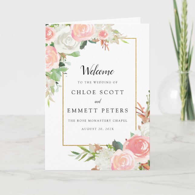 Blush Pink White Floral Wedding Booklet Program (Front)
