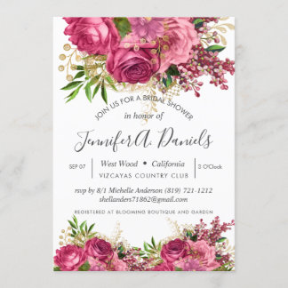 Blush Pink White Flower Roses Bridal Shower Invitation