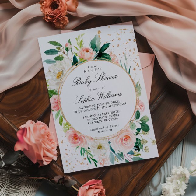 Blush Pink & White Flowers Baby Shower Invitation (Creator Uploaded)