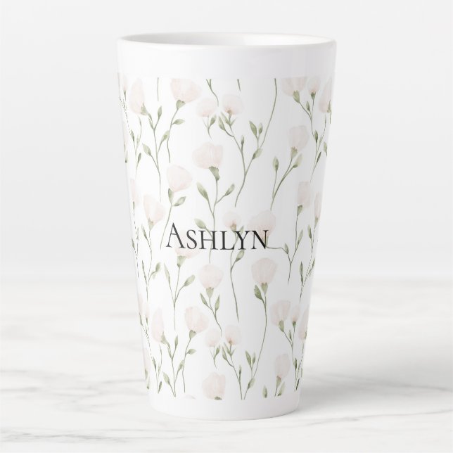 Blush Pink White Flowers Latte Mug (Front)