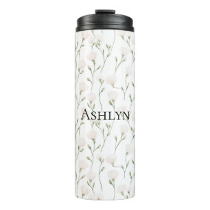 Blush Pink White Flowers Thermal Tumbler