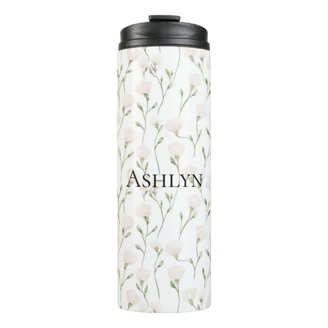 Blush Pink White Flowers Thermal Tumbler (Front)