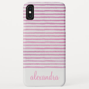 Blush Pink - White Girly Watercolor Stripes iPhone XS Max Case