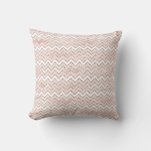 Blush Pink White Glam Glitter Zig Zag      Cushion (Front)