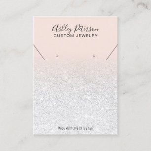 Blush pink white glitter earrings necklace business card