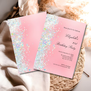 Blush Pink White Glitter Glam Bling 21st Birthday  Invitation