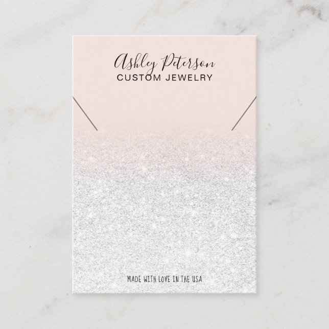 Blush pink white glitter jewellery necklace displa business card (Front)