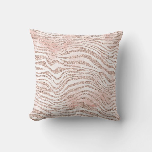 Blush Pink White Glitter Zebra Gold Confetti      Cushion (Front)