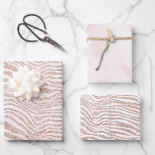 Blush Pink White Glitter Zebra Gold Confetti       Wrapping Paper Sheet
