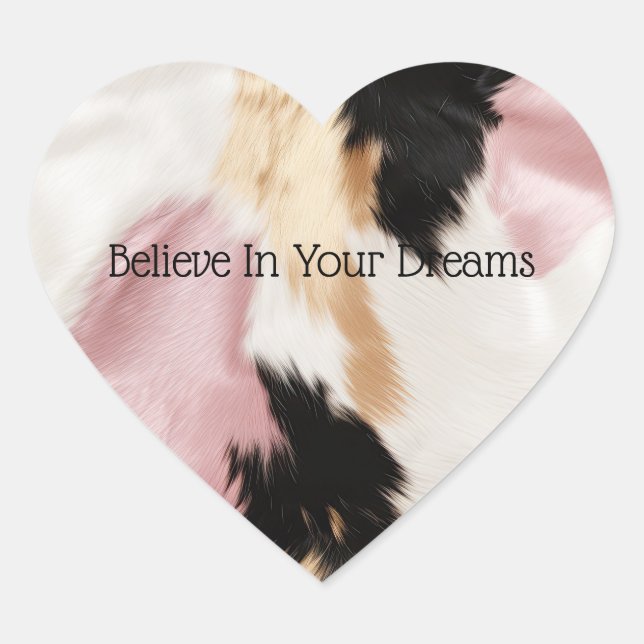 Blush Pink White Gold Black Cowhide Animal Heart Sticker (Front)
