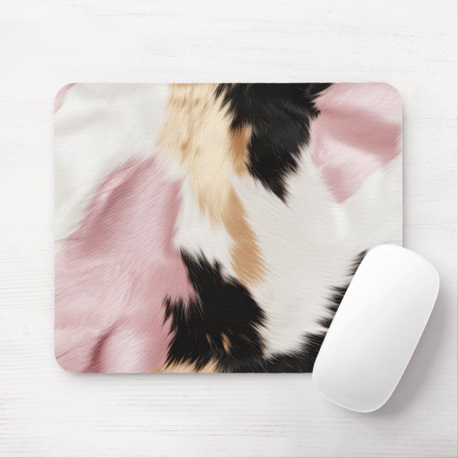 Blush Pink White Gold Black Cowhide Animal Mouse Pad (With Mouse)