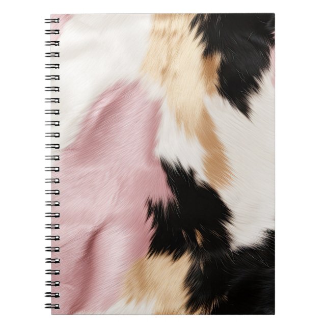 Blush Pink White Gold Black Cowhide Animal Notebook (Front)