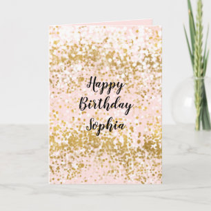 Blush Pink White Gold Confetti Sparkle Birthday Card