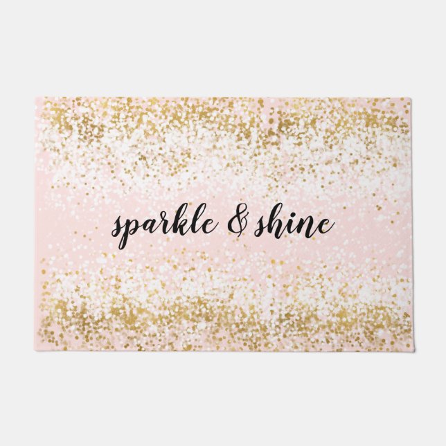 Blush Pink White Gold Confetti Sparkle Doormat (Front)