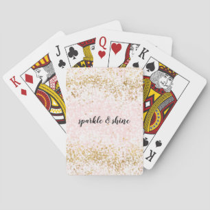 Blush Pink White Gold Confetti Sparkle Playing Cards