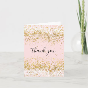 Blush Pink White Gold Confetti Sparkle Thank you Card