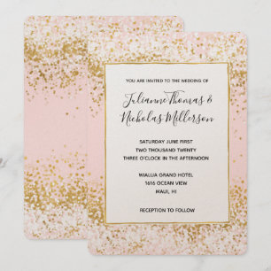 Blush Pink White Gold Confetti Wedding Invites