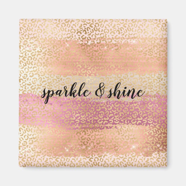 Blush Pink White Gold Girly Glam Leopard Print Magnet (Front)
