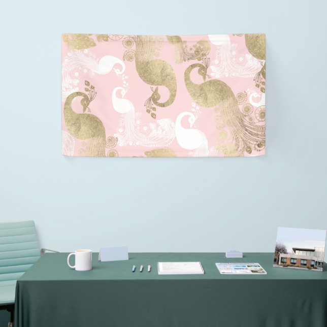 Blush pink white gold royal peacock bird banner (Tradeshow)