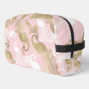 Blush pink white gold royal peacock bird dopp kit