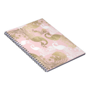 Blush pink white gold royal peacock bird  notebook