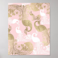 Blush pink white gold royal peacock bird