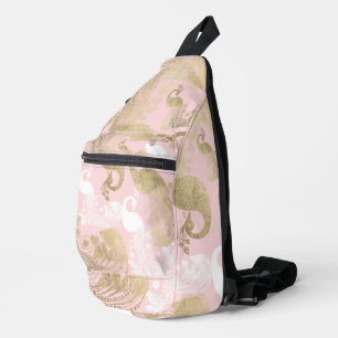 Blush pink white gold royal peacock bird sling bag