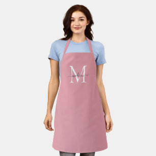 Blush Pink White Grey Monogram Feminine Script Apron