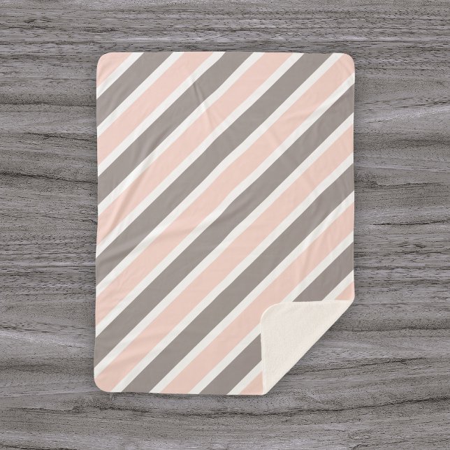 Blush Pink White Grey Stripes Sherpa Blanket (Creator Uploaded)