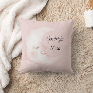 Blush Pink White Happy Goodnight Moon Cushion