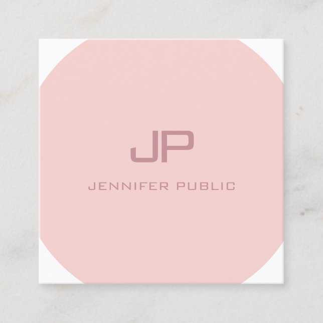 Blush Pink White Modern Monogram Trendy Template Square Business Card (Front)