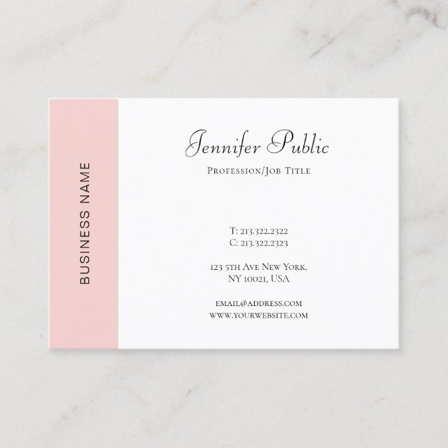 Blush Pink White Modern Simple Template Elegant Business Card (Front)