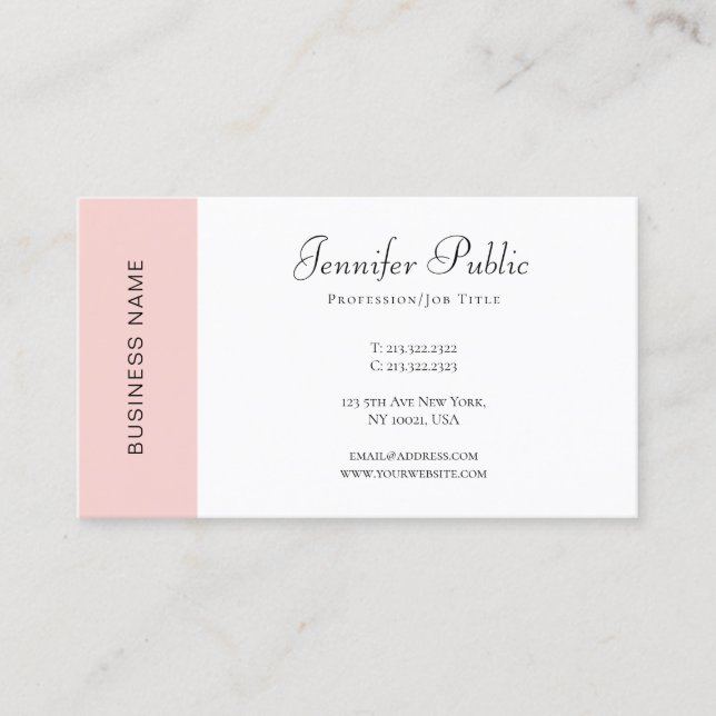 Blush Pink White Modern Simple Template Elegant Business Card (Front)