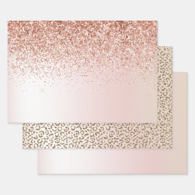 Blush Pink White Ombre Rose Glitter      Wrapping Paper Sheet (Set)