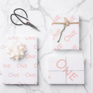 Blush Pink White One Year Old  Wrapping Paper Sheet