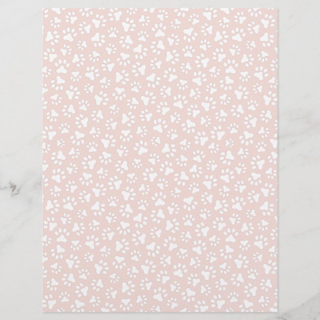 Blush pink white paw print pattern scrapbook paper (Front)