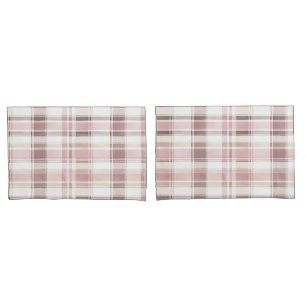 Blush pink white plaid stripes pillowcase