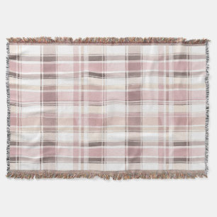 Blush pink white plaid stripes throw blanket