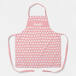 Blush Pink White Polka Dot Pattern Personalised Apron