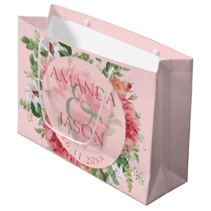 Blush Pink White Pretty Floral cute Wedding Favour Large Gift Bag