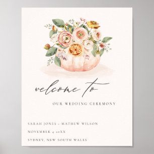 Blush Pink White Pumpkin Floral Wedding Welcome Poster