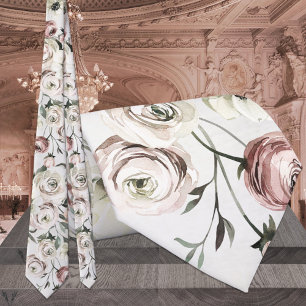Blush Pink & White Ranunculus Vine Wedding Tie