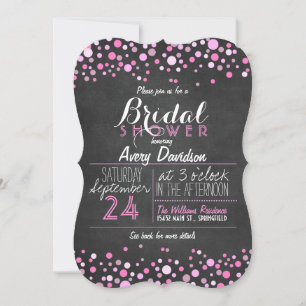 Blush Pink & White Retro Chalkboard Bridal Shower Invitation