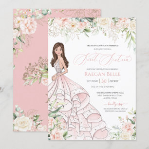 Blush Pink White Roses Elegant Glam Sweet Sixteen Invitation