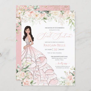 Blush Pink White Roses Luxury Glam Sweet Sixteen Invitation